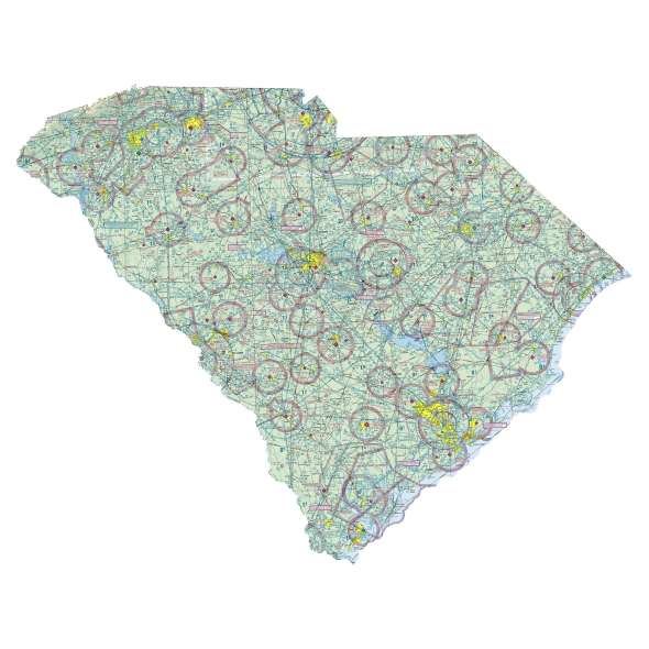 South Carolina sectional chart wall map, decorative FAA chart, reference only
