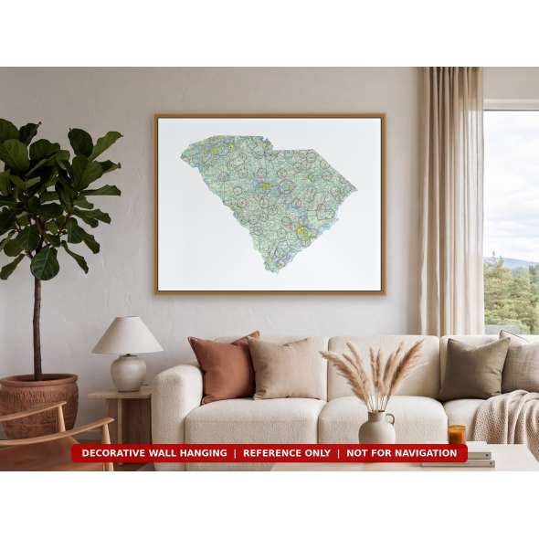 South Carolina sectional chart wall map hanging in a living room