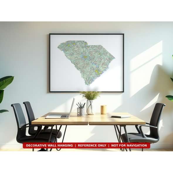 South Carolina sectional chart wall map hanging in an office
