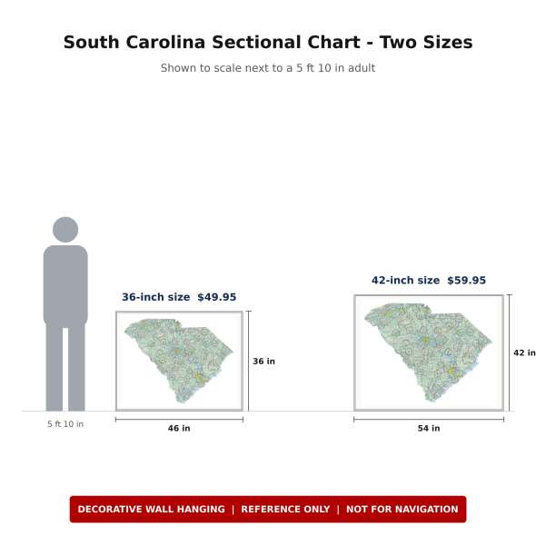 South Carolina sectional chart wall map size comparison