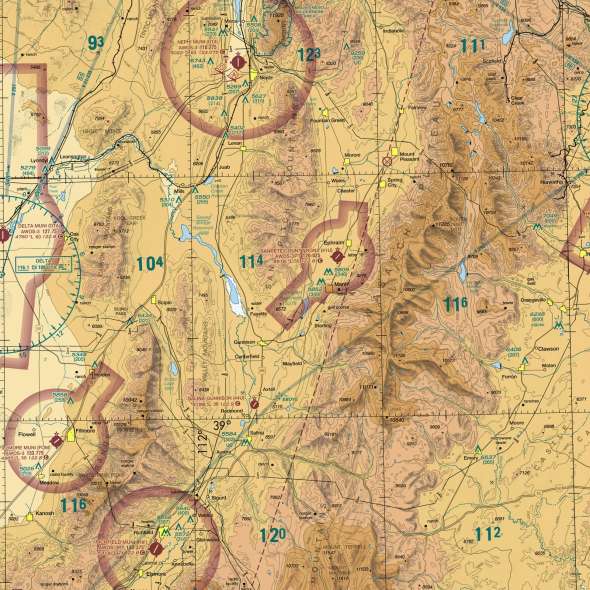 Close-up of the Utah sectional chart showing airports and airspace