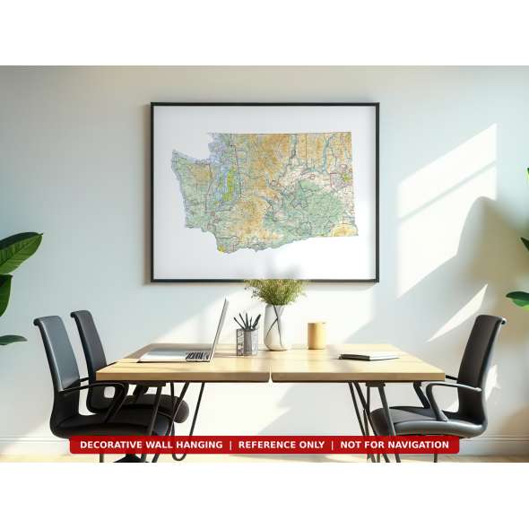 Washington sectional chart wall map hanging in an office