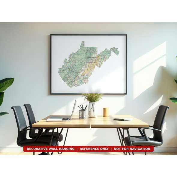 West Virginia sectional chart wall map hanging in an office