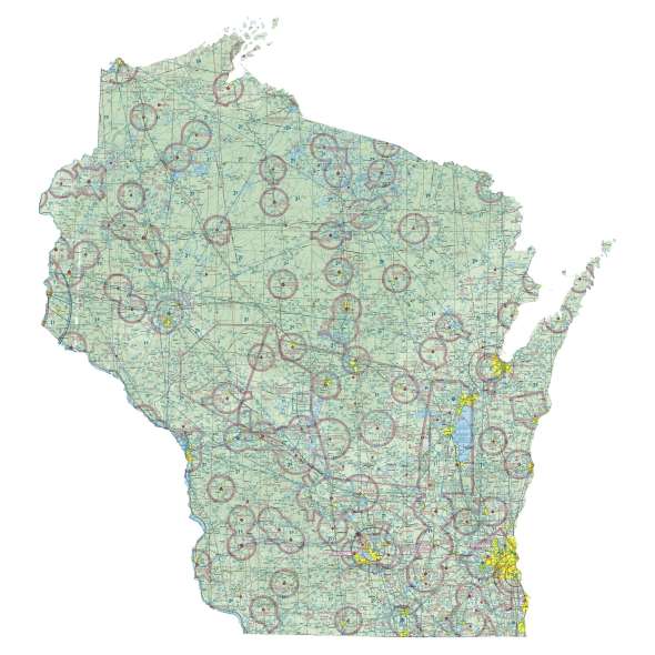 Wisconsin sectional chart wall map, decorative FAA chart, reference only