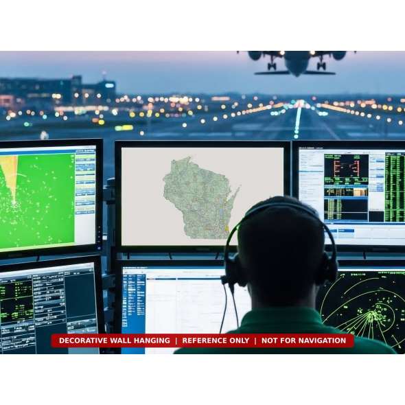 Wisconsin sectional chart wall map on a control tower screen