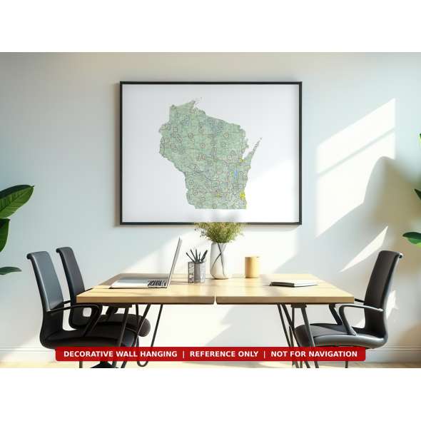 Wisconsin sectional chart wall map hanging in an office