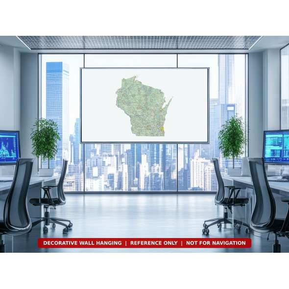 Wisconsin sectional chart wall map on an office wall
