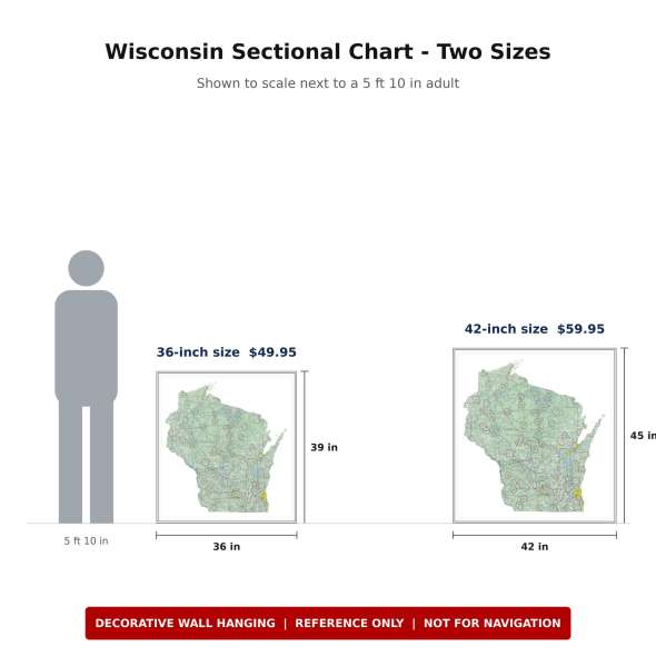 Wisconsin sectional chart wall map size comparison
